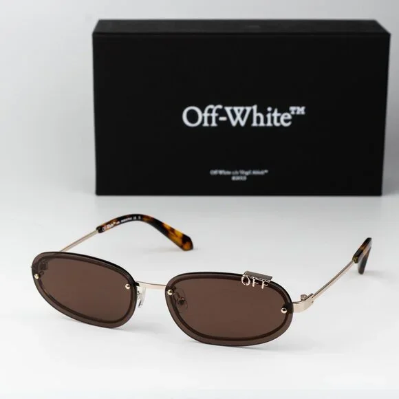 Off-White MIAMI Women Sunglasses Gold Brown Oval OERI13M MIAMI 7664 NEW AUTHENTI